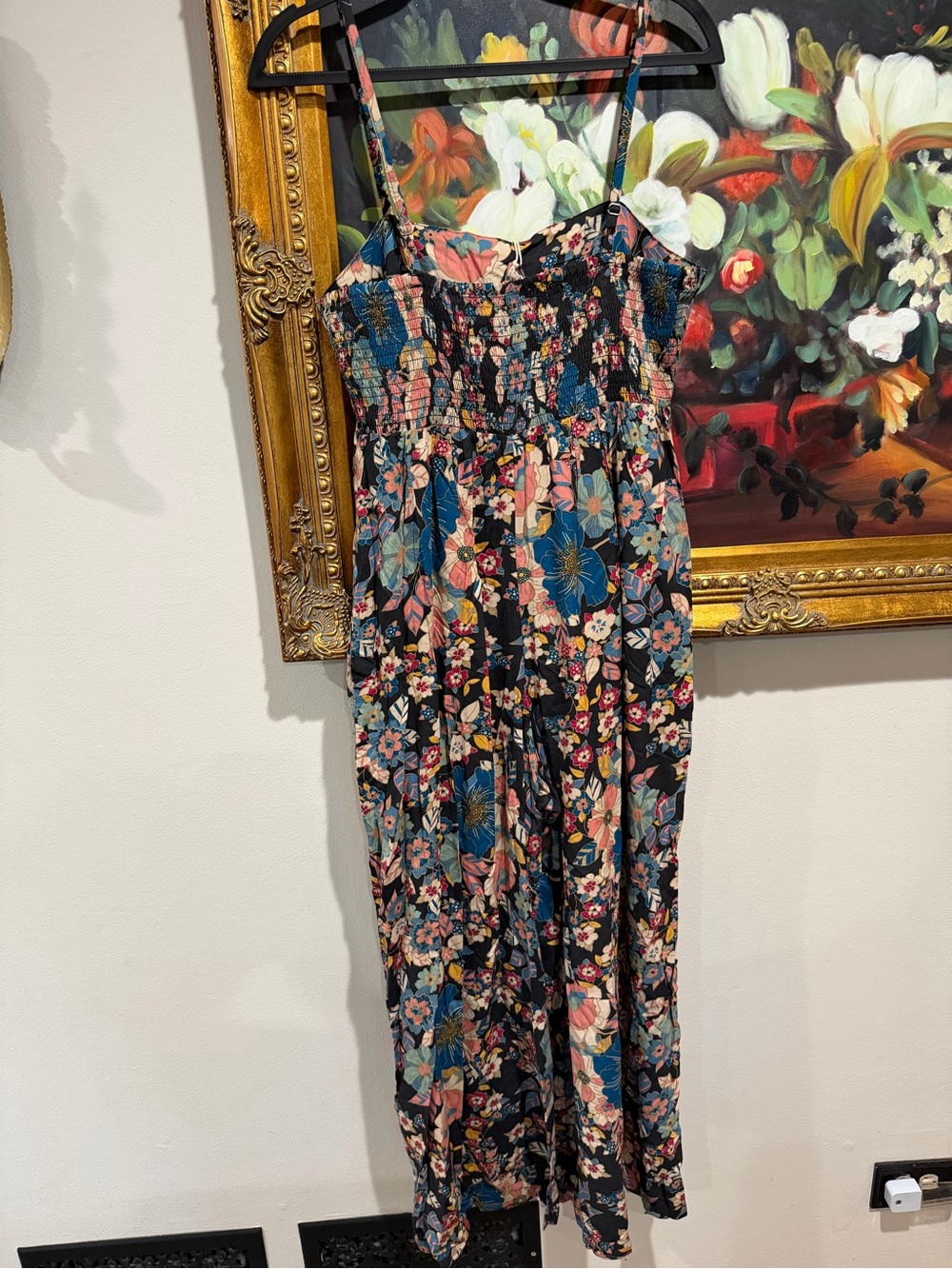 NATURAL LIFE Black Floral Wide-Leg Jumpsuit with Blue & Pink Flowers - Picture 3 of 6